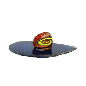1970's Handblown Yellow and Brown Swirl on Glitter Gold Glass Ring